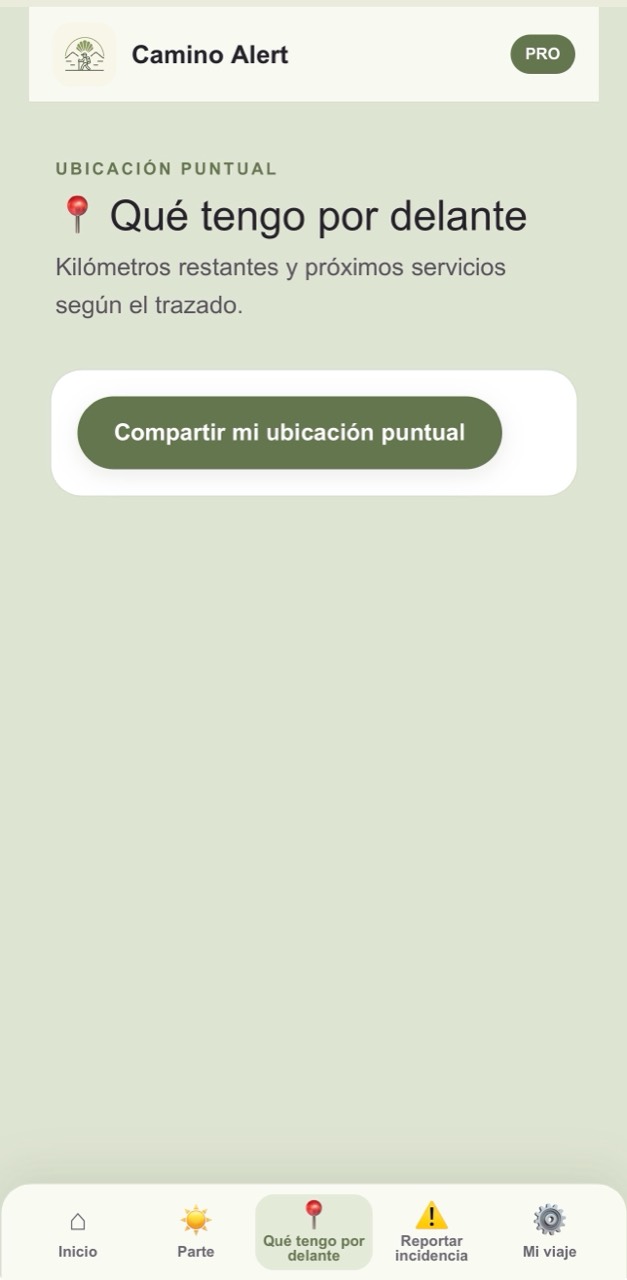 Pantalla para compartir una ubicación puntual en la PWA de Camino Alert